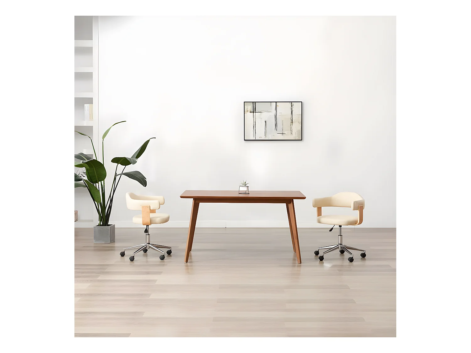 Sedia da Pranzo Girevole Crema in Legno Curvato e Similpelle