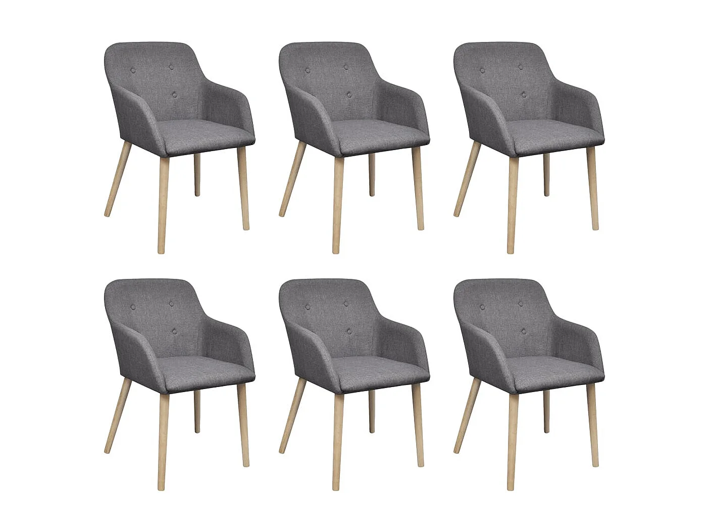 Chaises à manger lot de 6 gris clair tissu et chêne massif