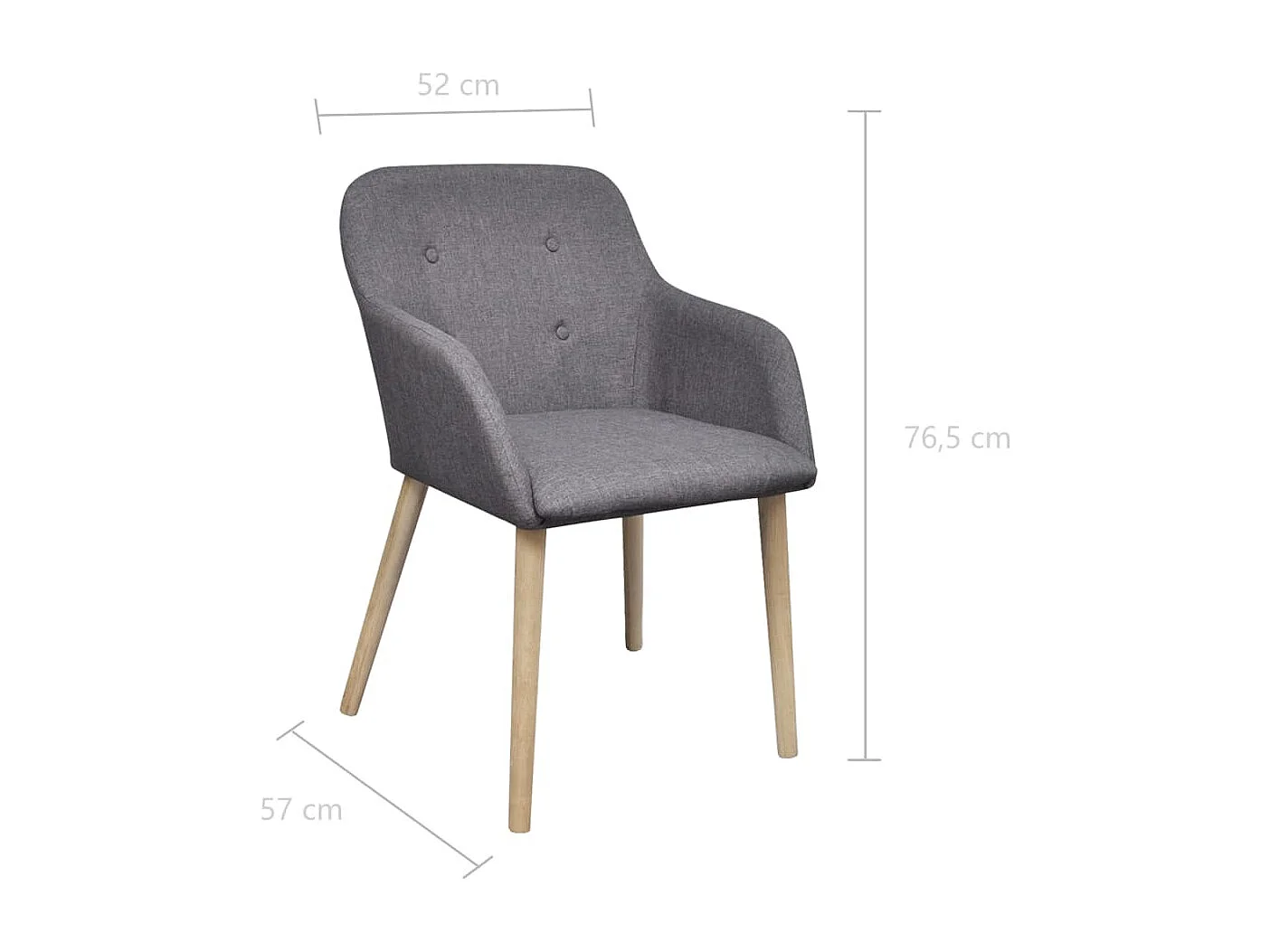 Chaises à manger lot de 6 gris clair tissu et chêne massif