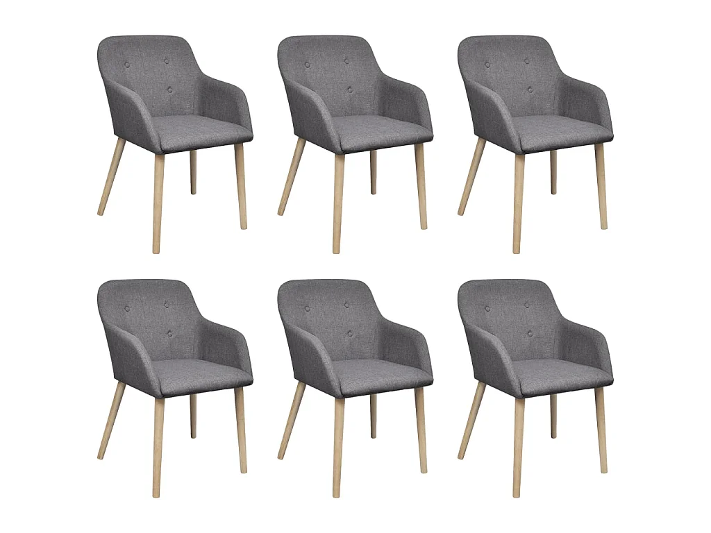 Chaises à manger lot de 6 gris clair tissu et chêne massif