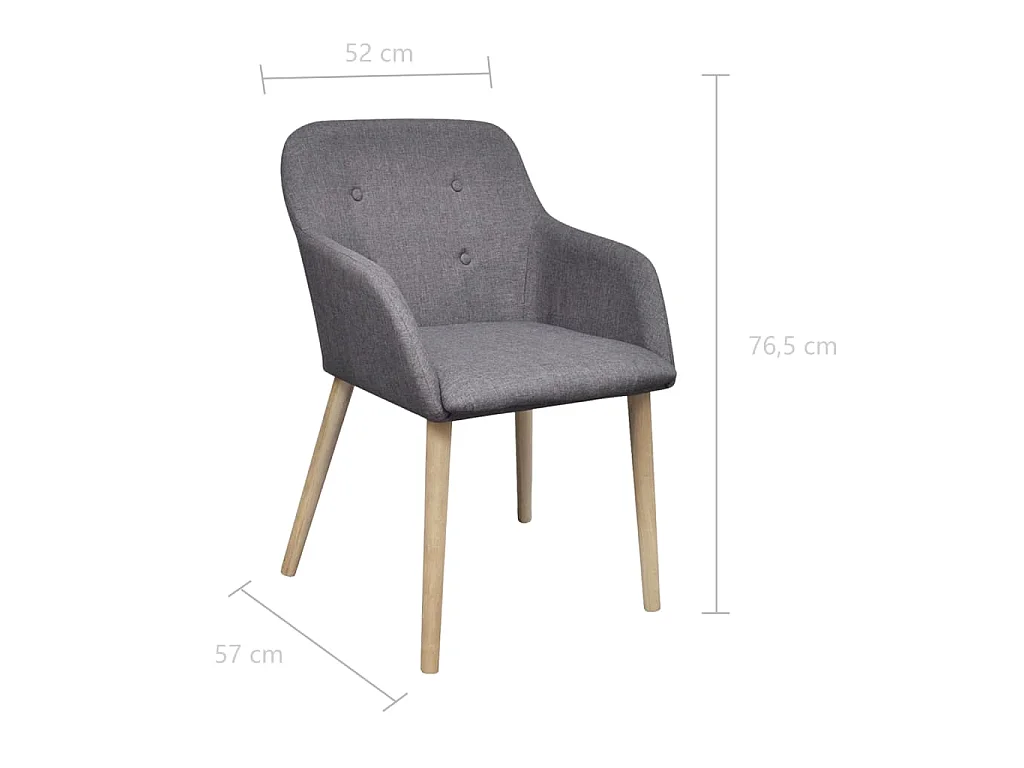 Chaises à manger lot de 6 gris clair tissu et chêne massif