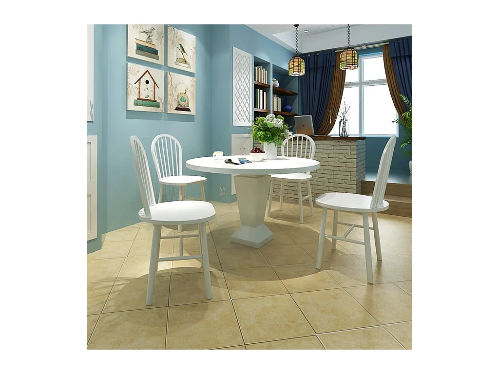 Chaises à manger lot de 4 blanc bois d'hévéa solide