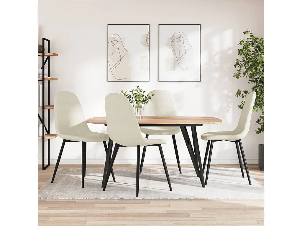 Eetkamerstoelen 4 st fluweel crèmewit