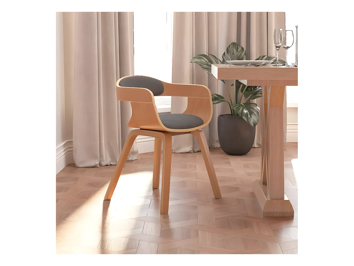 Chaise à manger Gris clair Bois courbé et tissu