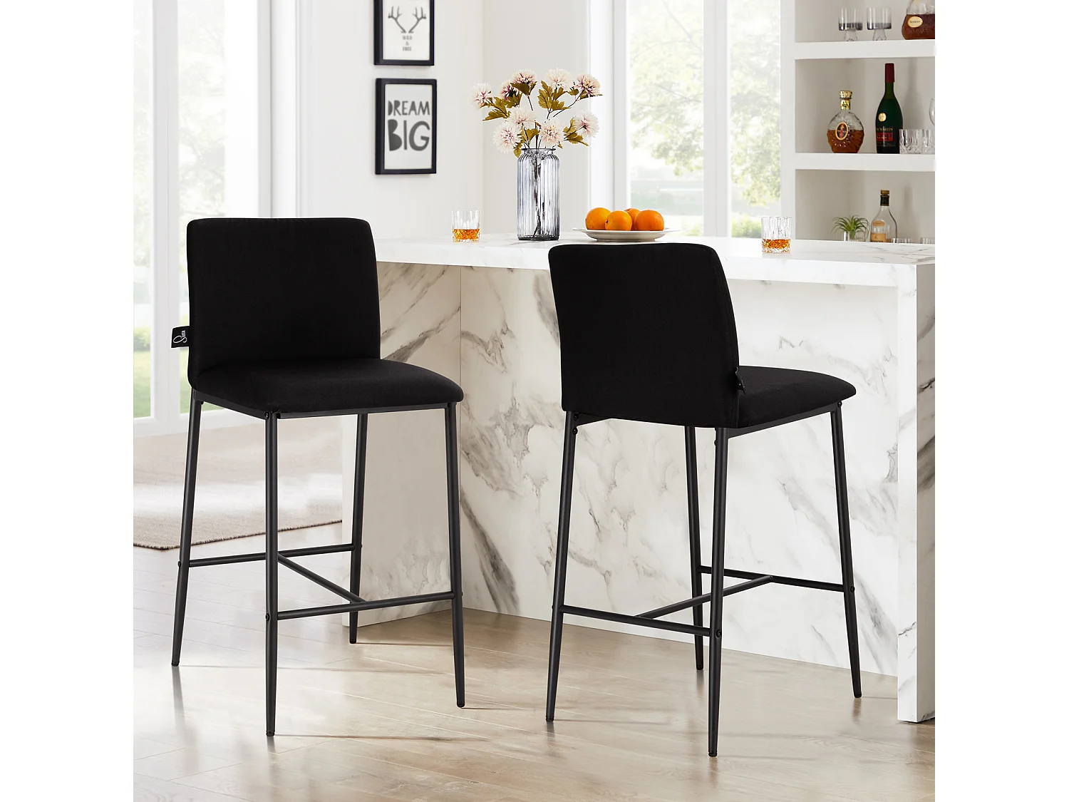 Lot de 2 tabourets de bar avec dossier et repose-pieds