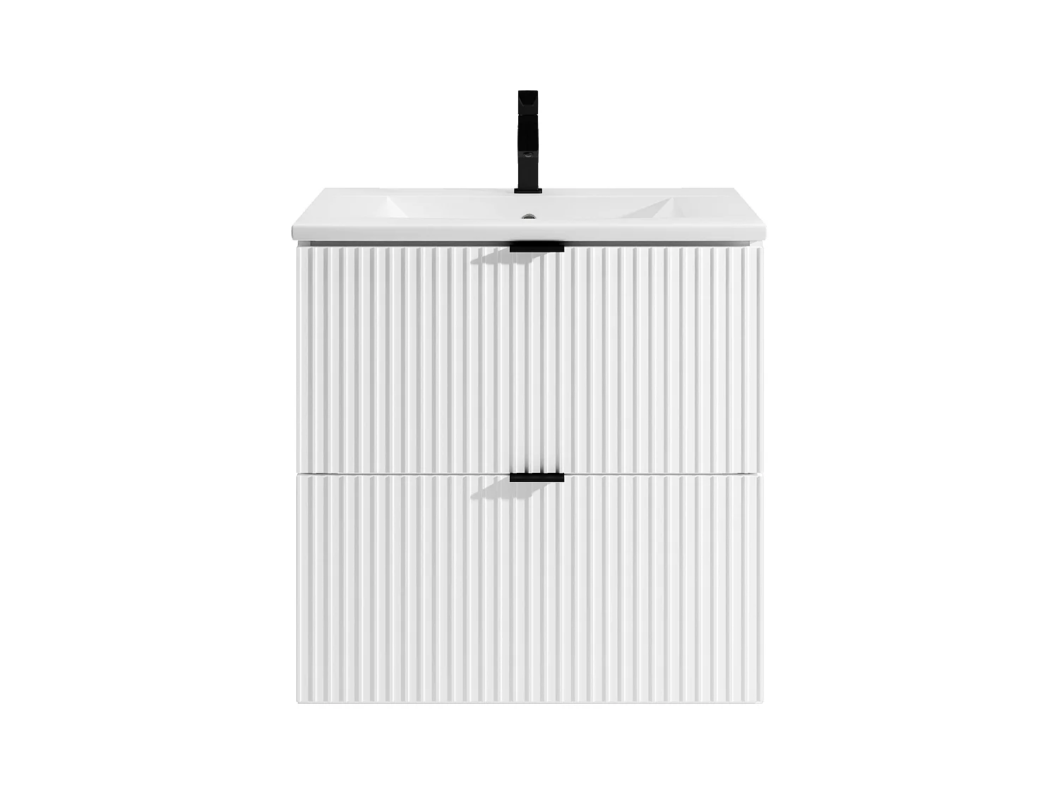 Ophængt stribet badmøbel med integreret kumme - Mat hvid - 60 cm - ZEVINI