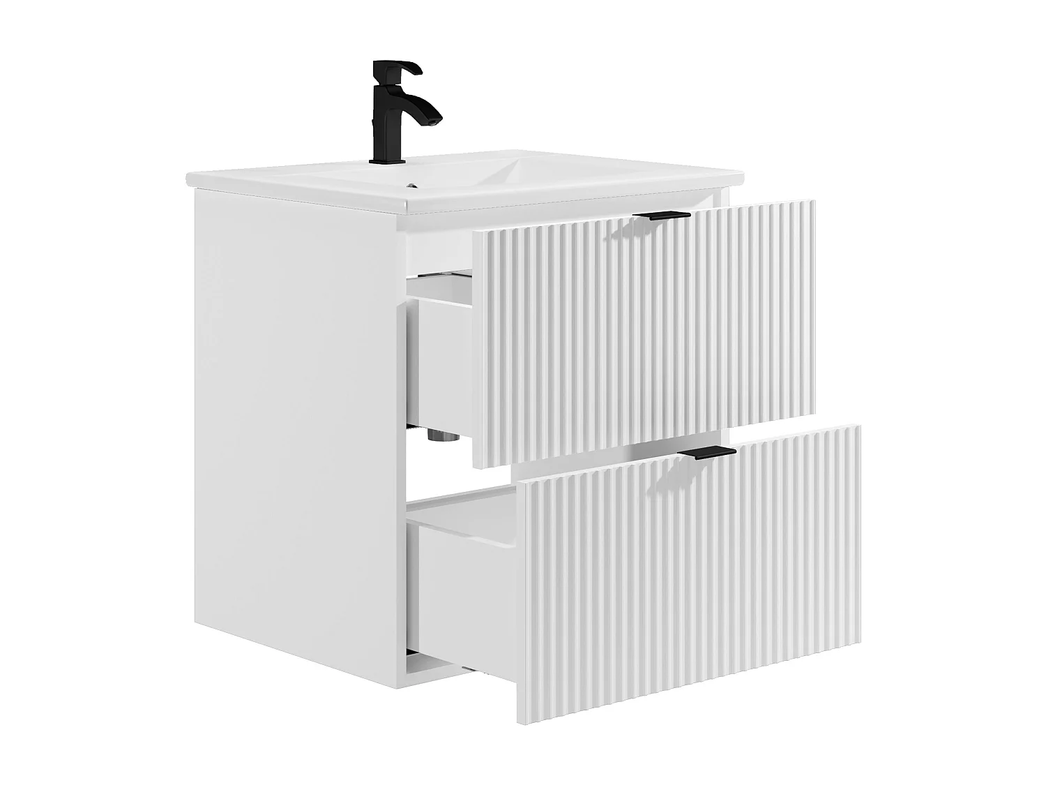 Baderomsmøbel i skripestruktur hengende med servant for integrasjon i vaskeservant - Matt hvit - 60 cm - ZEVINI
