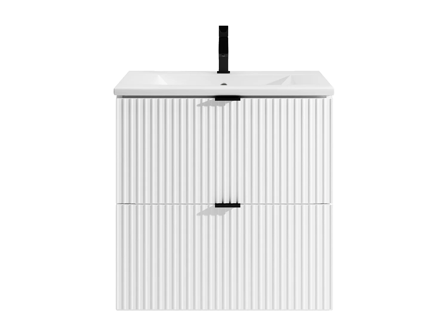 Baderomsmøbel i skripestruktur hengende med servant for integrasjon i vaskeservant - Matt hvit - 60 cm - ZEVINI