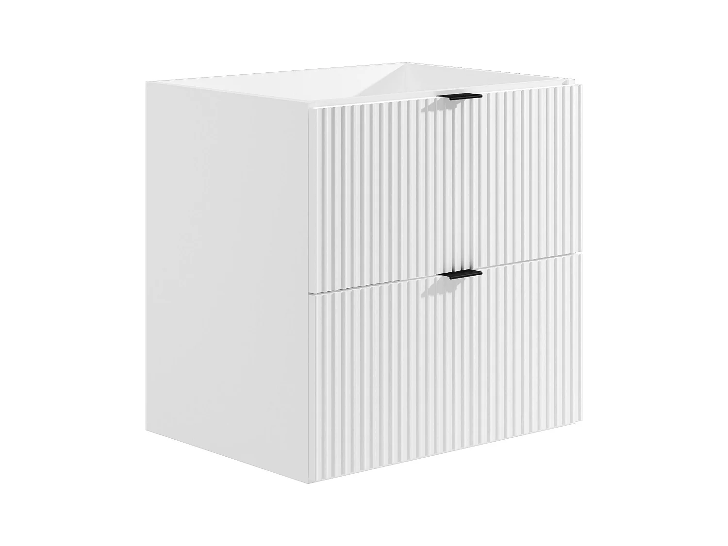 Waschbeckenunterschrank hängend mit Einbauwaschbecken & Badhochschrank - Streifenoptik - Weiß matt - 60 cm - ZEVINI