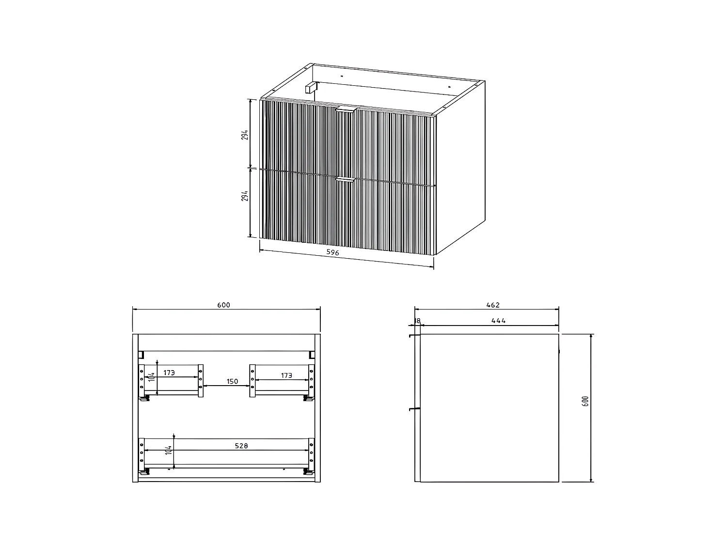 Waschbeckenunterschrank hängend mit Einbauwaschbecken & Badhochschrank - Streifenoptik - Weiß matt - 60 cm - ZEVINI