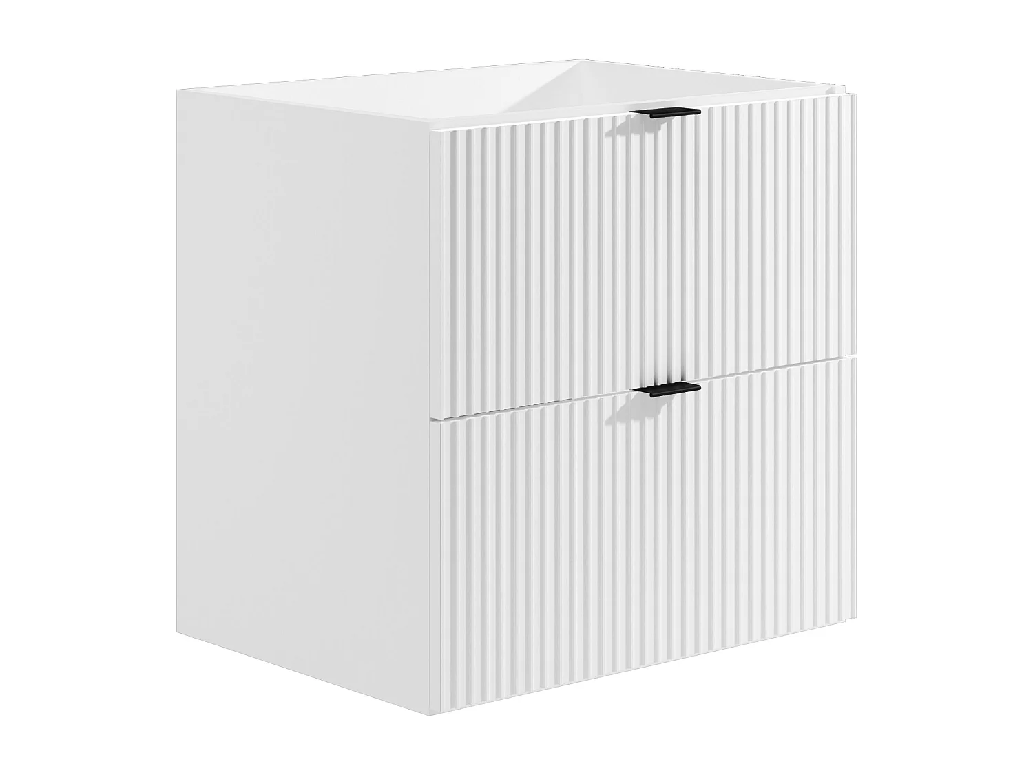 Mueble de baño suspendido estriado con lavabo encastrado y columna - Blanco mate - 60 cm - ZEVINI