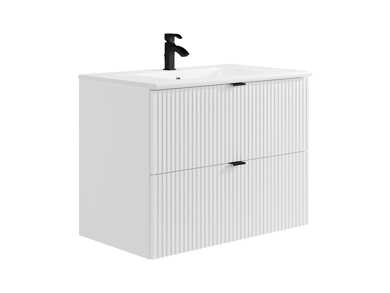 Mobile per bagno sospeso con scanalature e lavabo da incasso e colonna 80 cm Bianco opaco - ZEVINI