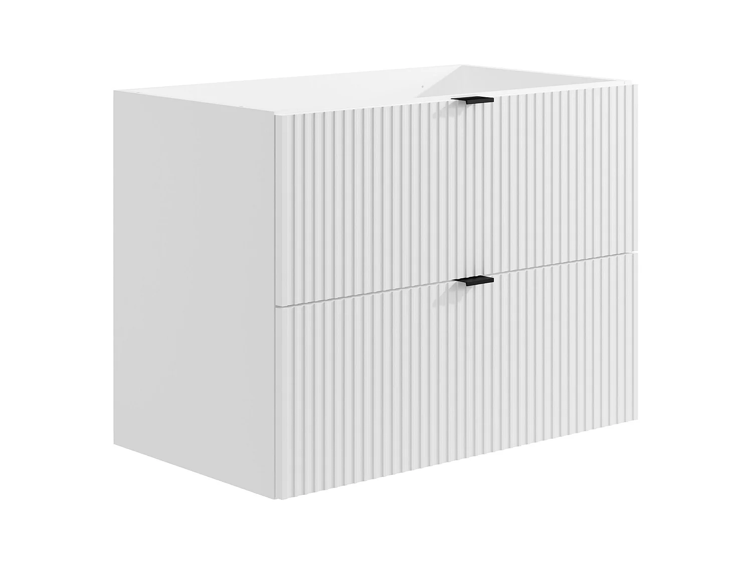 Mobile per bagno sospeso con scanalature e lavabo da incasso e colonna 80 cm Bianco opaco - ZEVINI