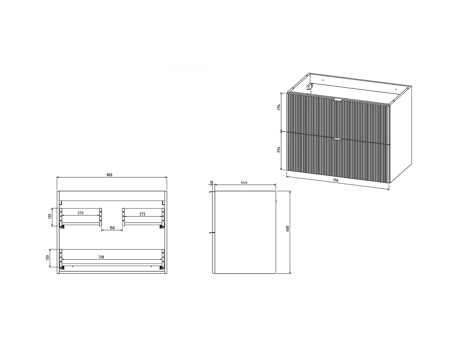 Mobile per bagno sospeso con scanalature e lavabo da incasso e colonna 80 cm Bianco opaco - ZEVINI