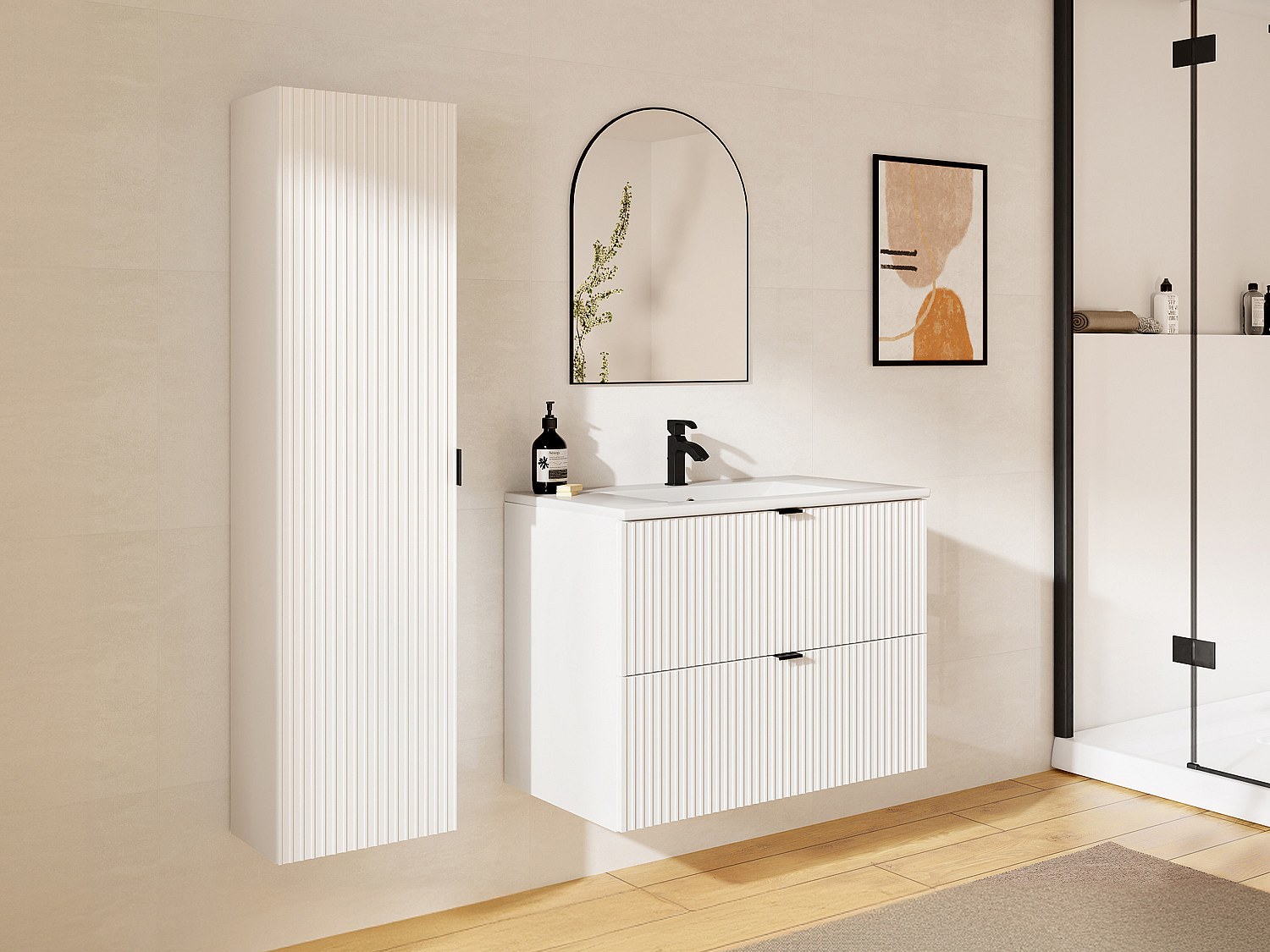 Waschbeckenunterschrank hängend mit Einbauwaschbecken & Badhochschrank - St günstig online kaufen