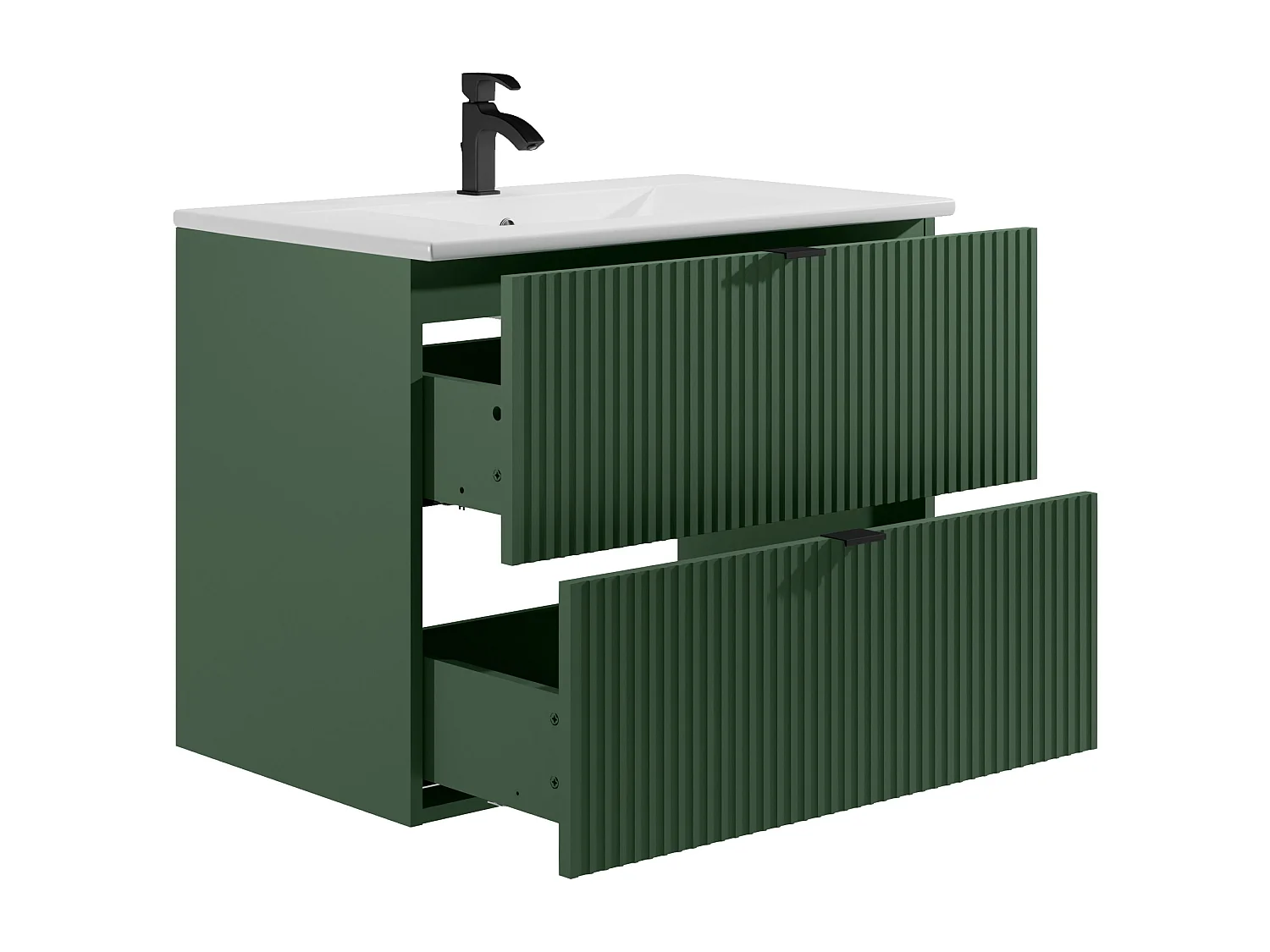 Mueble de baño suspendido estriado con lavabo para empotrar - Verde mate - 80 cm - ZEVINI