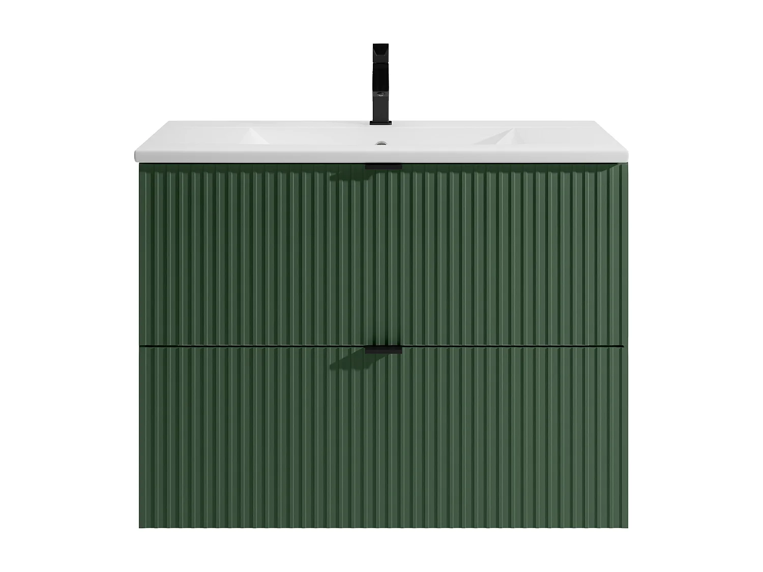 Waschbeckenunterschrank hängend mit Einbauwaschbecken - Streifenoptik - Grün matt - 80 cm - ZEVINI