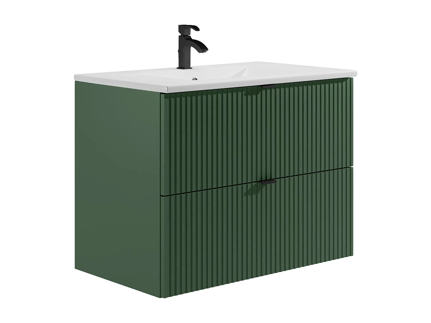 Waschbeckenunterschrank hängend mit Einbauwaschbecken - Streifenoptik - Grün matt - 80 cm - ZEVINI