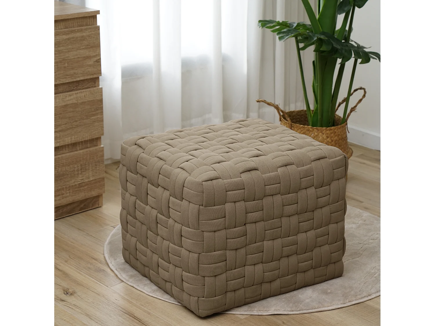 HOCKER POPPY Stoff Braun