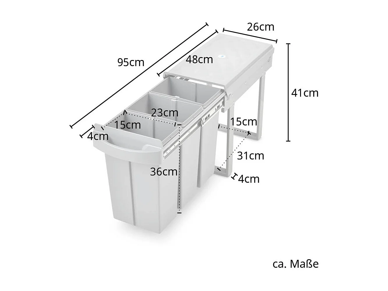Poubelle encastrable 30L avec 3 compartiments