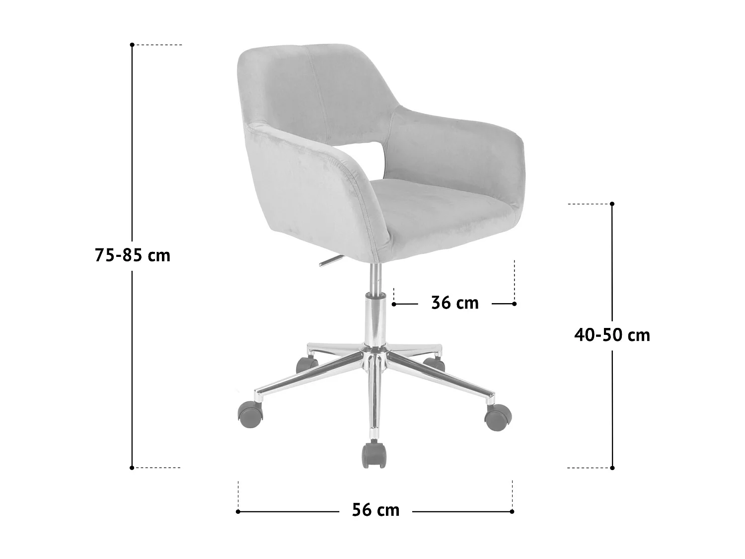 Chaise pivotante JILL réglable en hauteur avec accoudoirs et roulettes