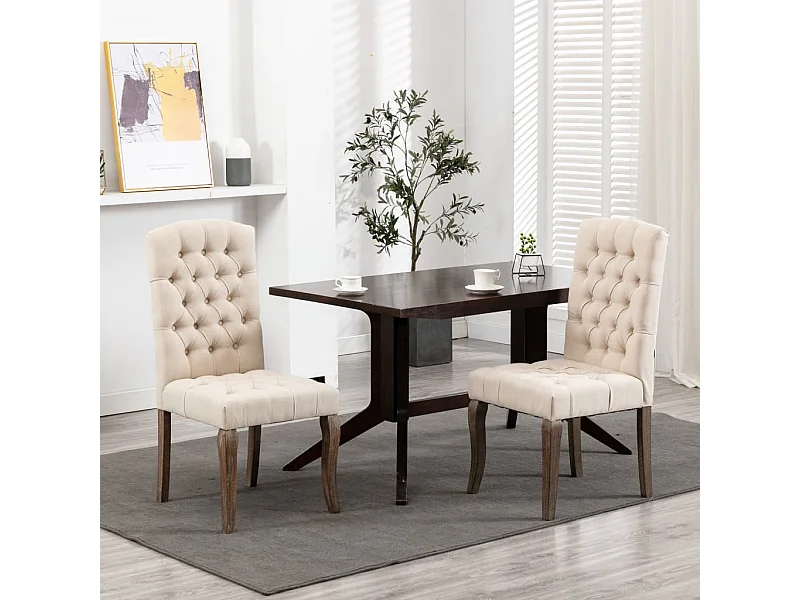 Cadeiras de jantar 2 pcs tecido aspeto linho bege