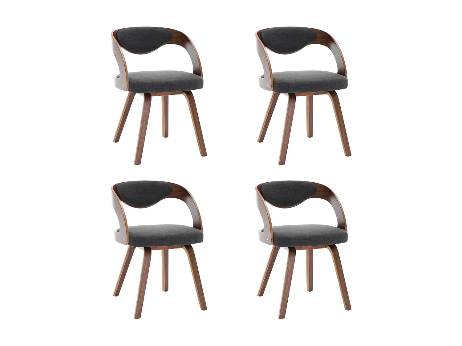 Chaises à manger lot de 4 gris foncé bois courbé et tissu