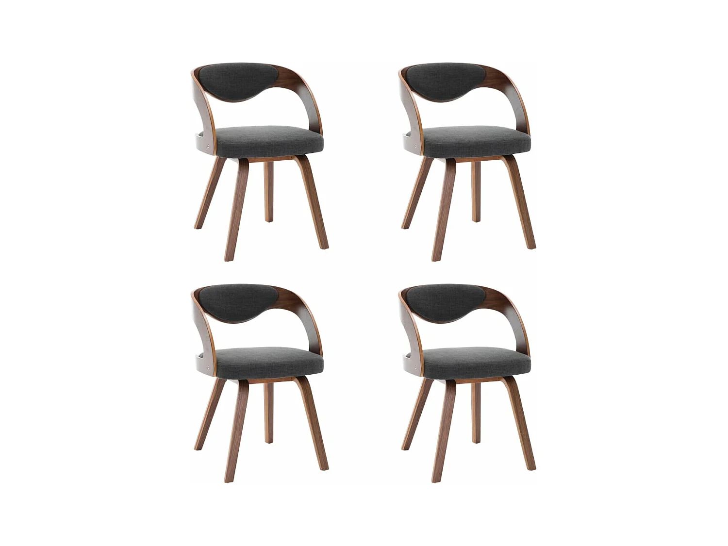 Chaises à manger lot de 4 gris foncé bois courbé et tissu