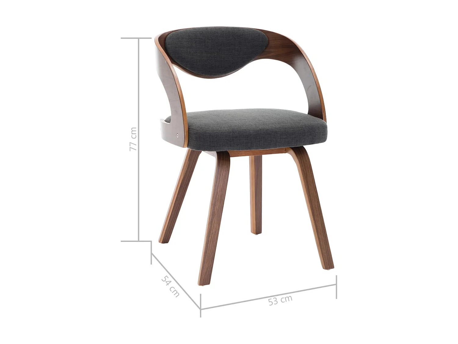 Chaises à manger lot de 4 gris foncé bois courbé et tissu