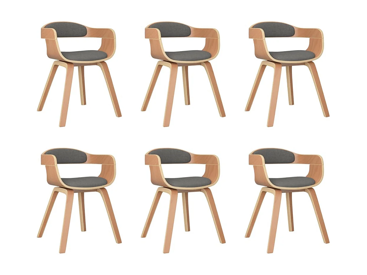 Chaise à manger lot de 6 gris clair bois courbé et tissu