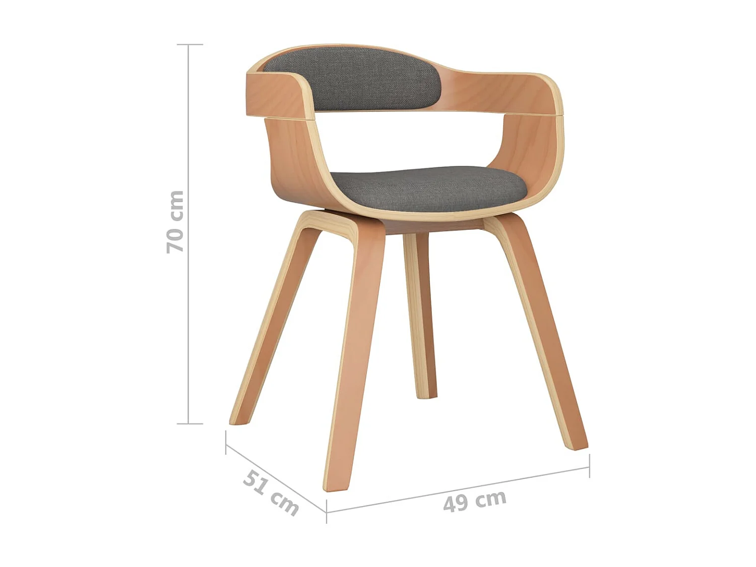 Chaise à manger lot de 6 gris clair bois courbé et tissu