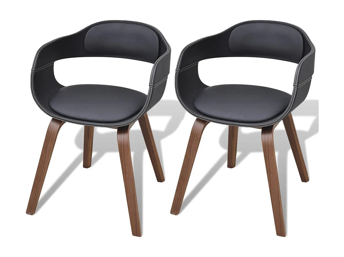 Cadeiras jantar 2 pcs madeira curvada e couro artificial preto