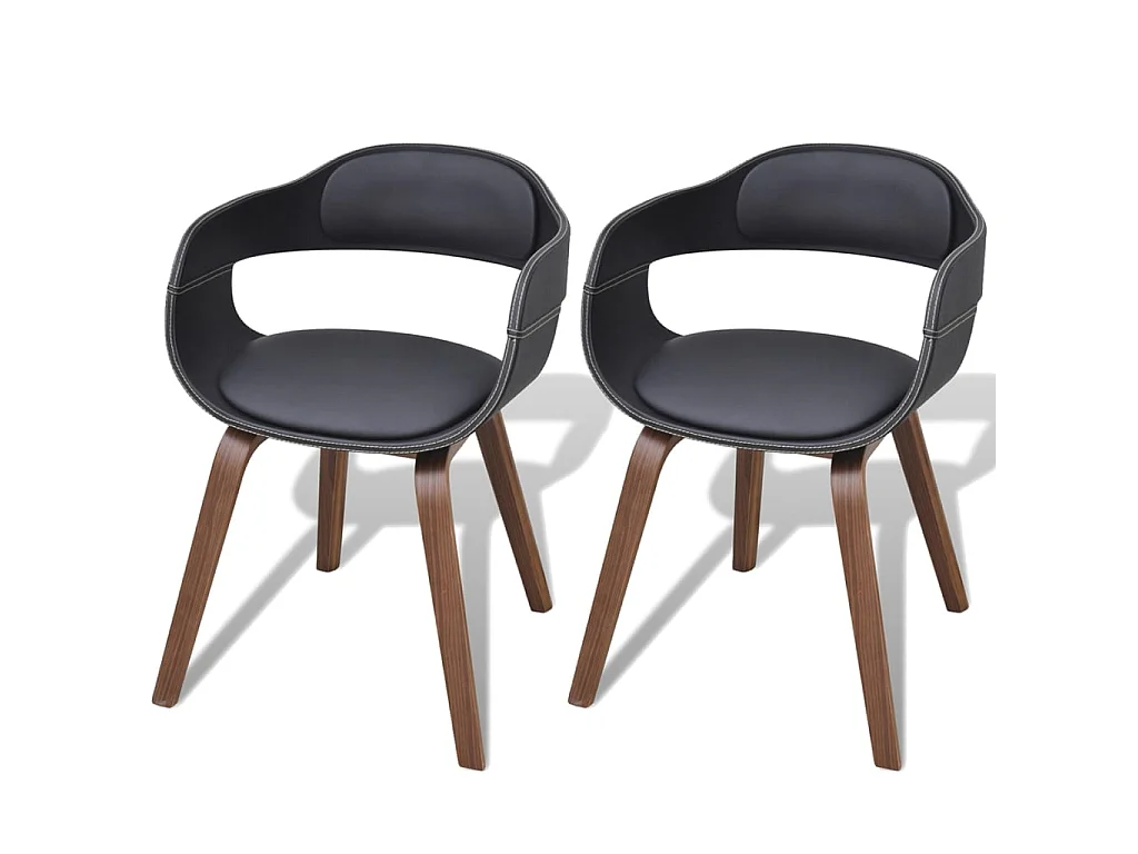 Chaises à manger lot de 2 noir bois courbé et similicuir