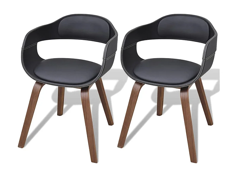 Cadeiras jantar 2 pcs madeira curvada e couro artificial preto