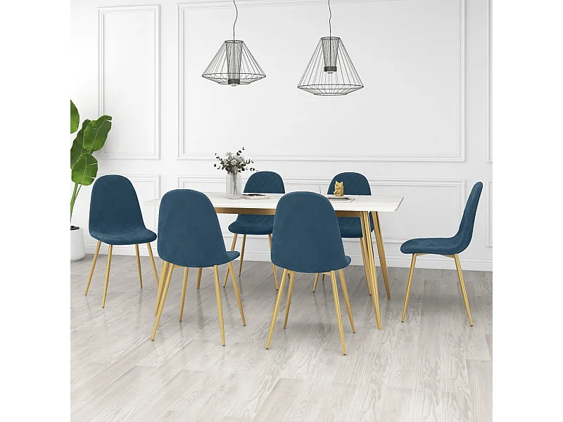 Chaises à manger lot de 6 bleu velours