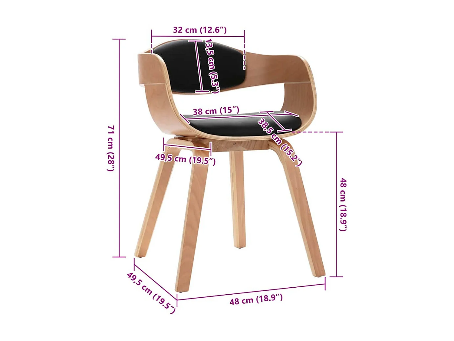 Chaises à manger lot de 2 bois courbé et similicuir