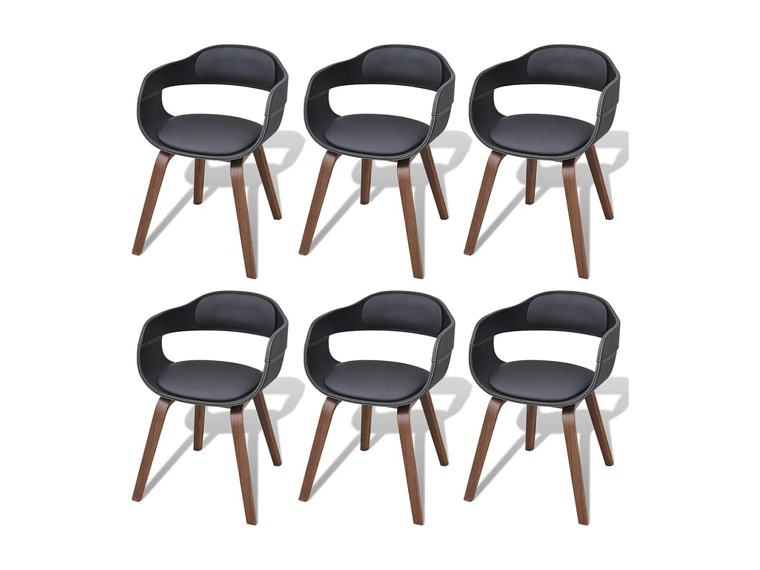 Eetkamerstoelen 6 st gebogen hout en kunstleer zwart