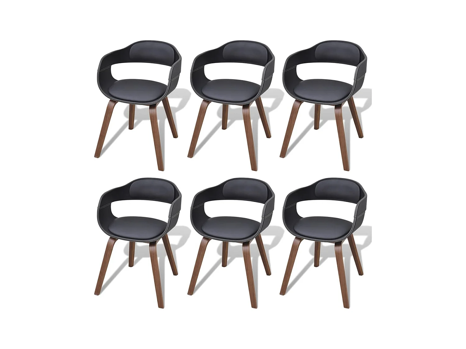 Chaises à manger lot de 6 noir bois courbé et similicuir