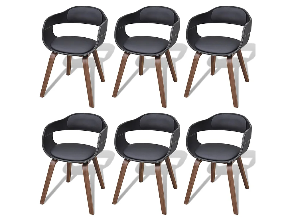 Chaises à manger lot de 6 noir bois courbé et similicuir