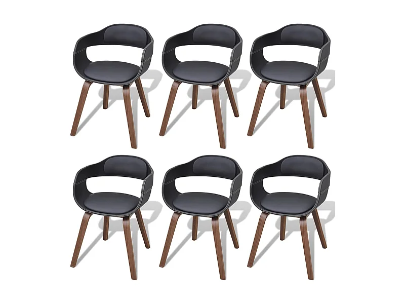 Cadeiras jantar 6 pcs madeira curvada e couro artificial preto