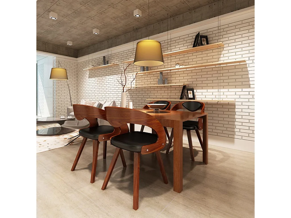 Sillas de comedor 4 uds madera curvada piel sintética marrón