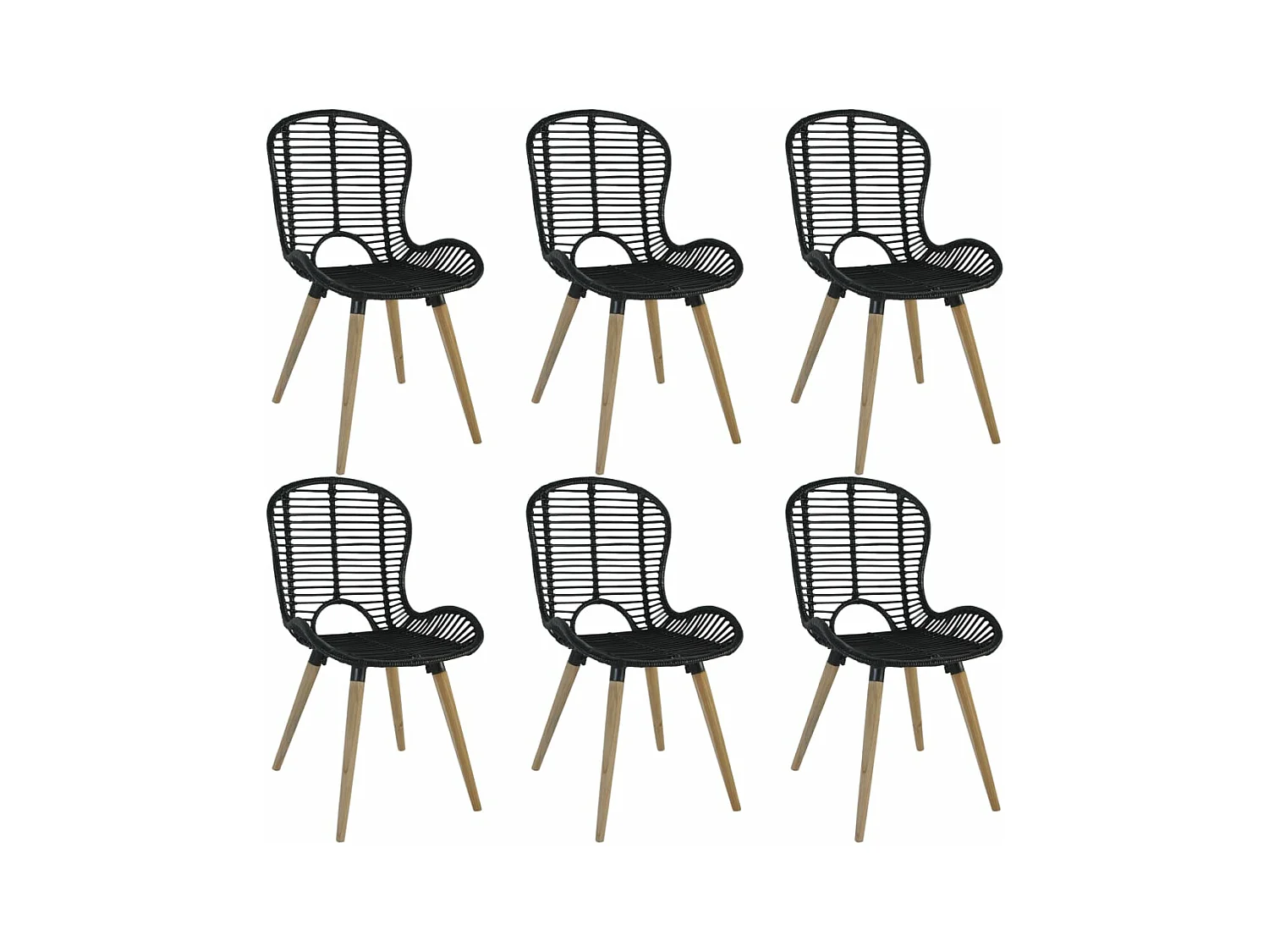 Chaises à manger lot de 6 noir rotin naturel