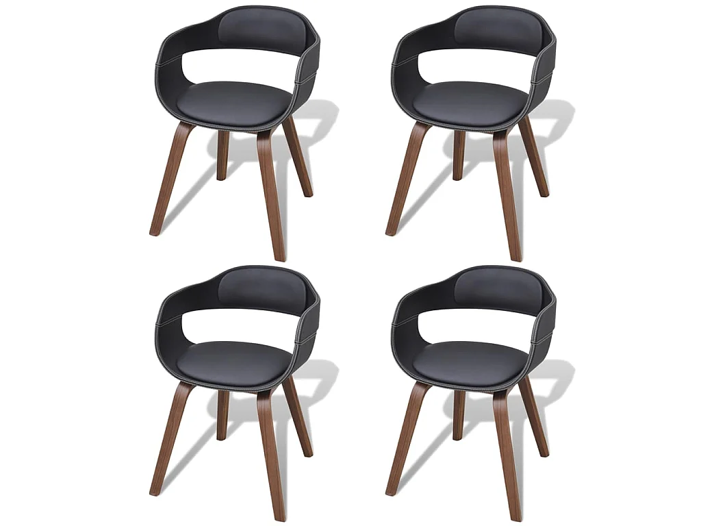 Chaises à manger lot de 4 noir bois courbé et similicuir