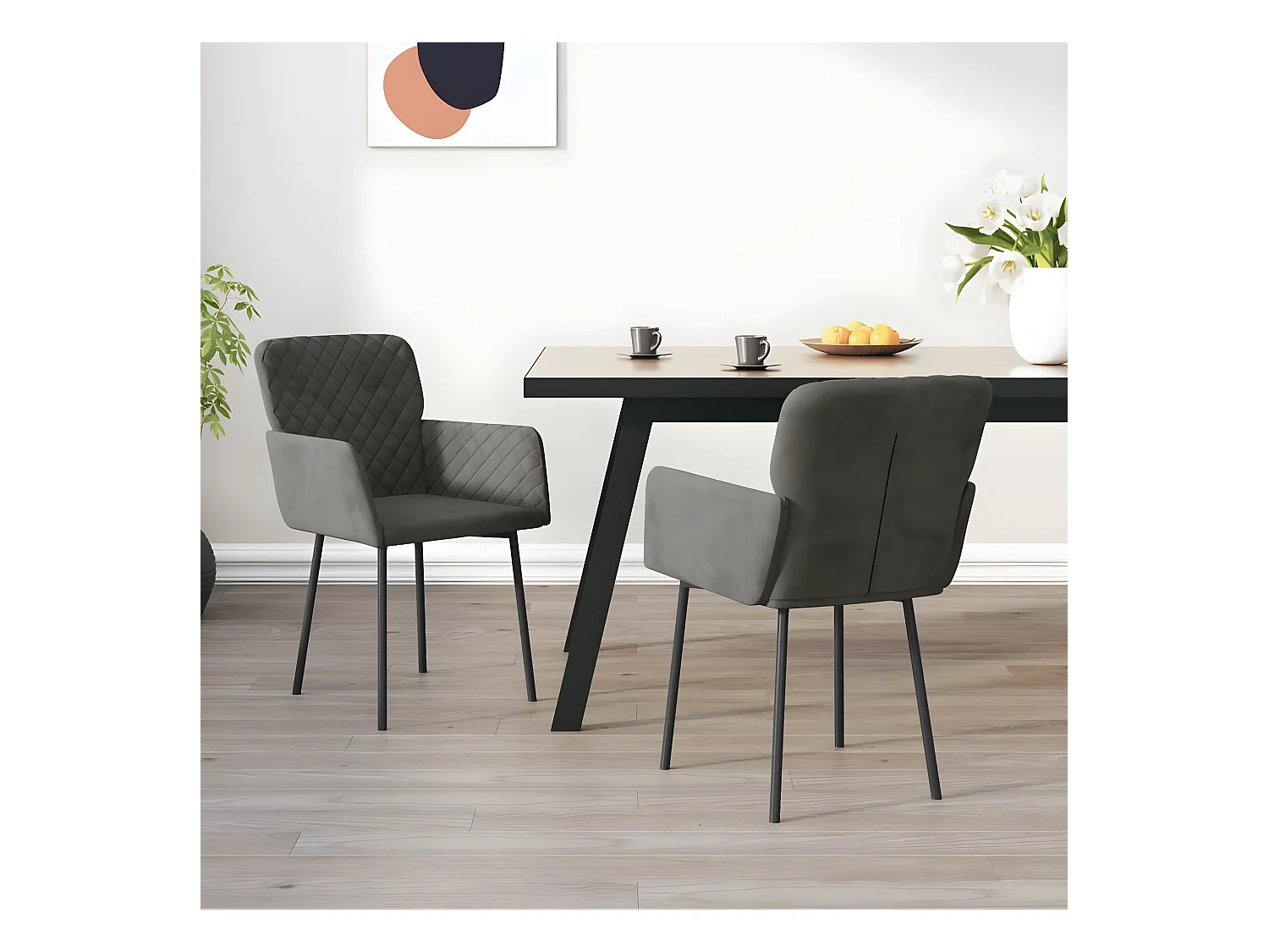 Chaises à manger lot de 2 Gris foncé Velours