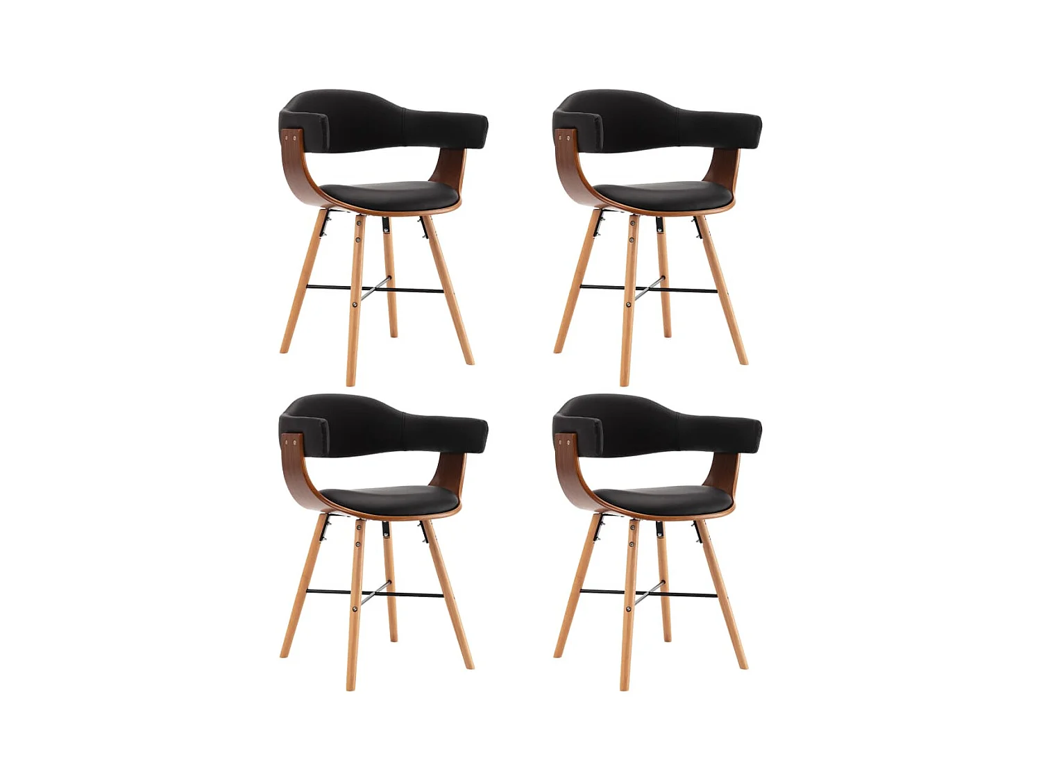 Chaises à manger lot de 4 noir similicuir et bois courbé