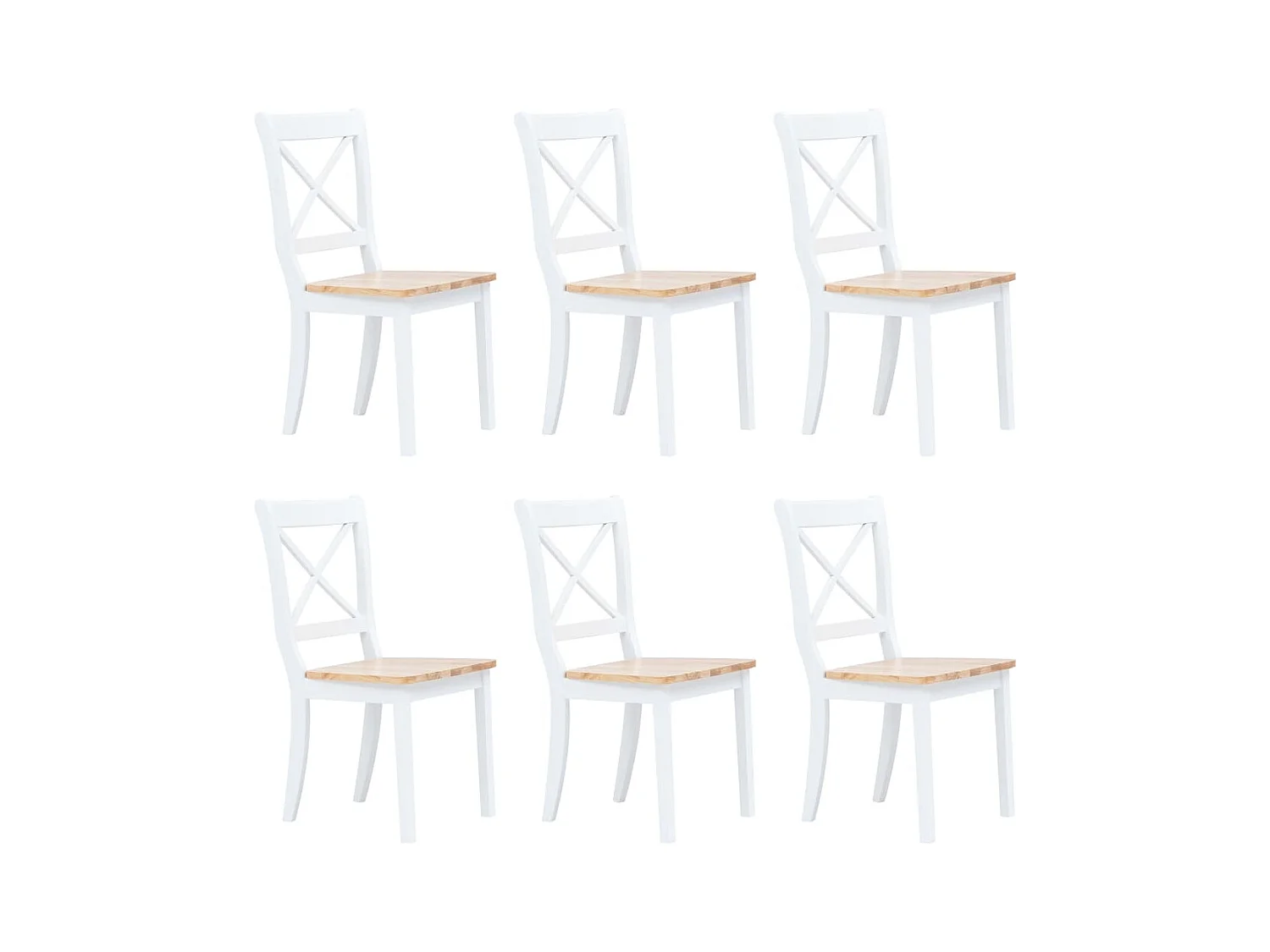 Chaises à manger lot de 6 blanc et bois clair bois hévéa massif