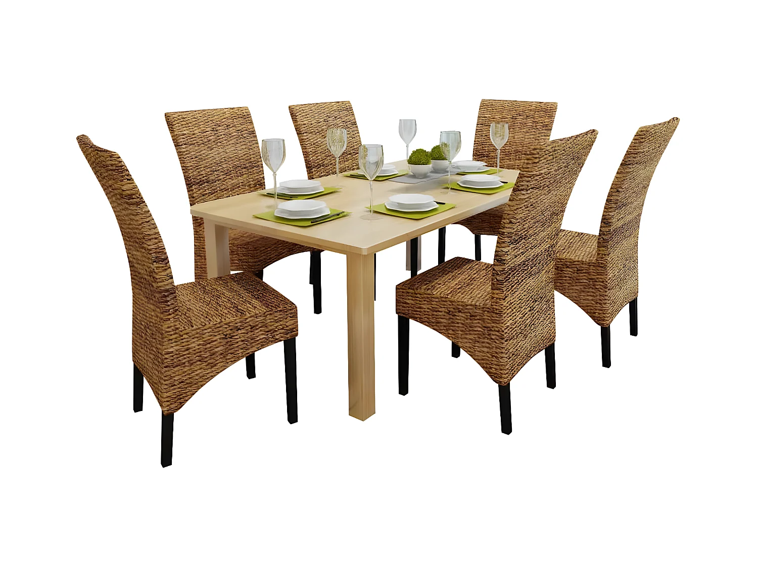 Chaises à manger lot de 6 bois solide de manguier et abaca