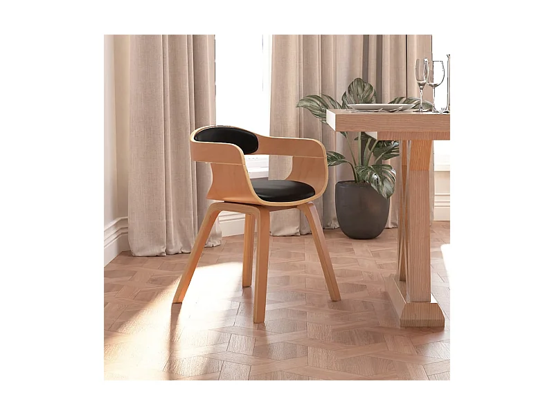 Sedia da Pranzo Nera in Legno Curvato e Similpelle