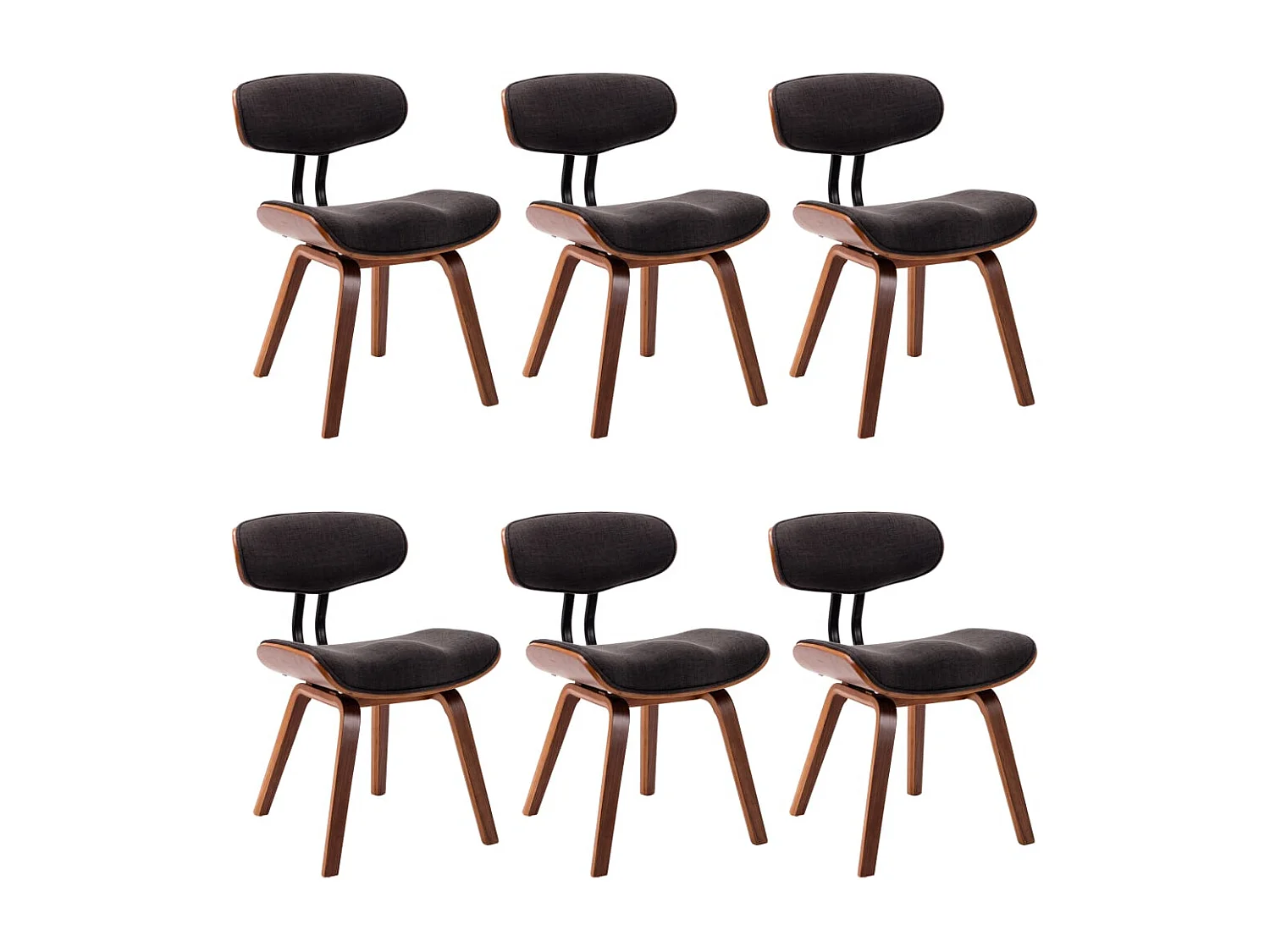 Chaises à manger lot de 6 gris bois courbé et tissu
