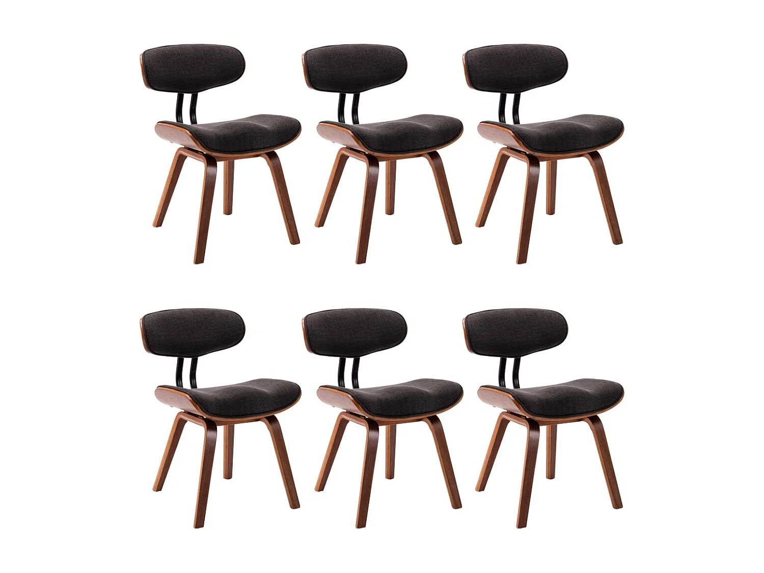 Chaises à manger lot de 6 gris bois courbé et tissu